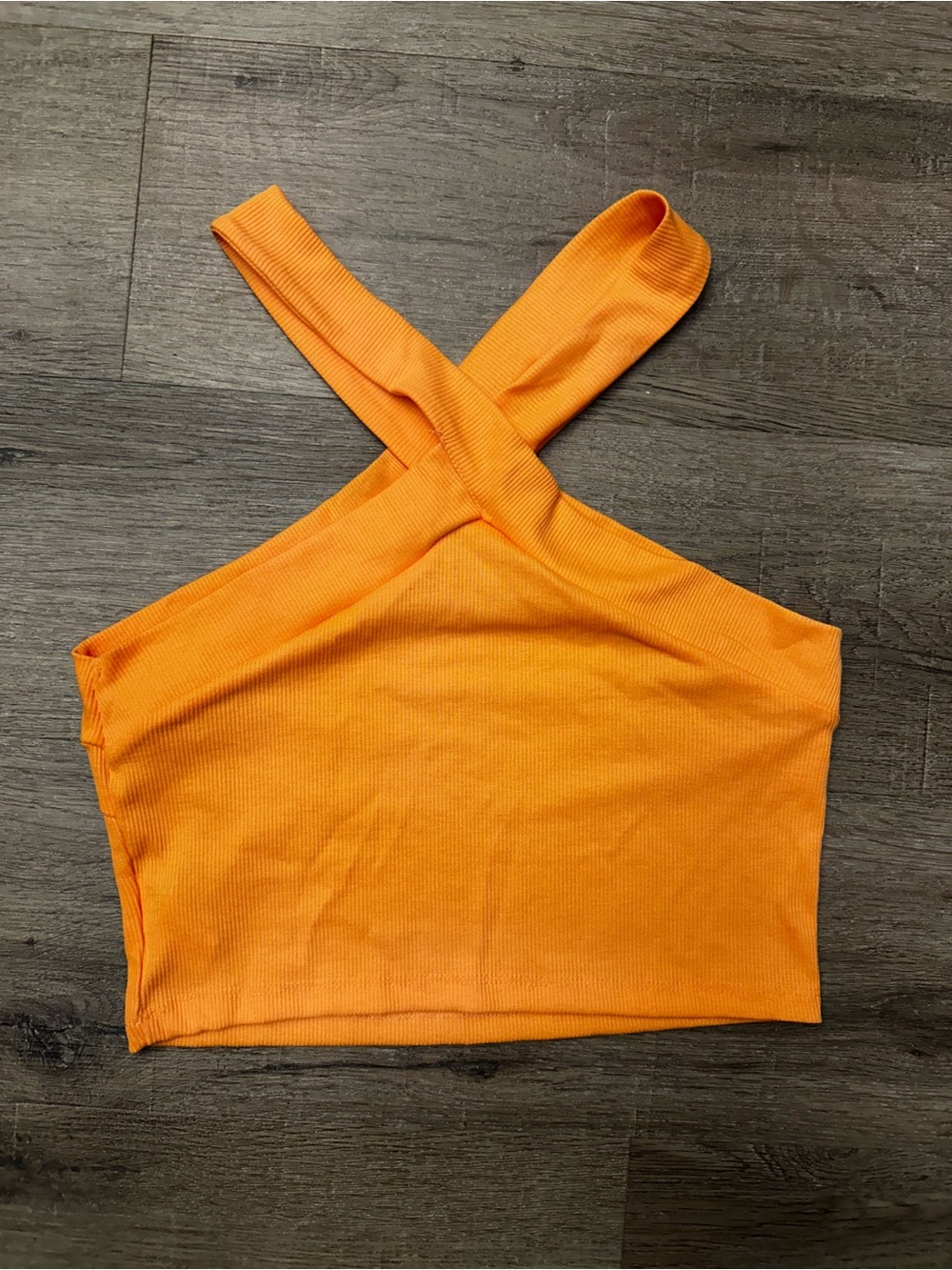 Orange Ribbed Cross-Back Crop Top - Women